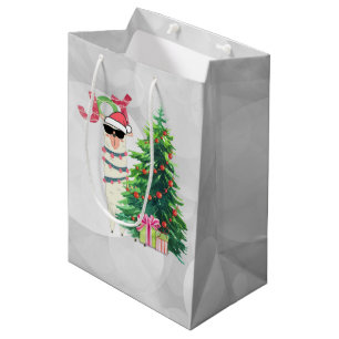 Cooler Weihnachtslama   Joy Typografy   Bokeh Back Mittlere Geschenktüte