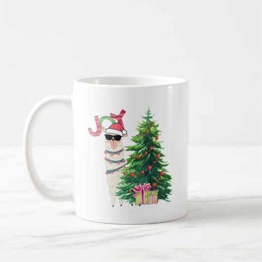 Cooler Weihnachtslama mit Sonnenbrille und Weihnac Kaffeetasse (Links)