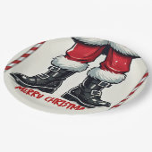 Cooler Weihnachtsmann in Black Boots Weihnachtsfei Pappteller (Schrägansicht)