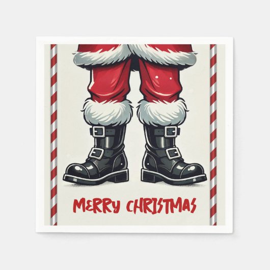 Cooler Weihnachtsmann in Black Boots Weihnachtsfei Serviette (Vorderseite)