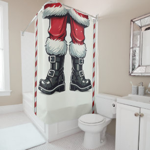 Cooler Weihnachtsmann in schwarzen Stiefeln Weihna Duschvorhang