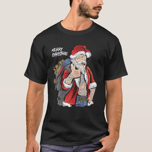 Cooler Weihnachtsmann mit Brillen und rauchenden Z T-Shirt (Vorderseite)
