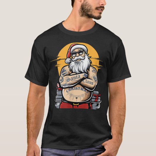 Cooler Weihnachtsmann mit Tattoos Weihnachtsmann T-Shirt (Vorderseite)