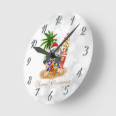 Cooler Weihnachtsmann, Palm Tree, Beach Bokeh Runde Wanduhr (Winkel)