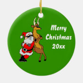 Cooler Weihnachtsmann und Rentier mit Sonnenbrille Keramik Ornament (Hinten)