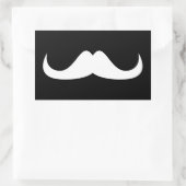 Cooler weißer Handlebar-Schnurrbart auf schwarz Rechteckiger Aufkleber (Tasche)