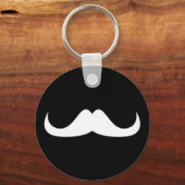 Cooler weißer Handlebar-Schnurrbart auf schwarz Schlüsselanhänger (Vorderseite)