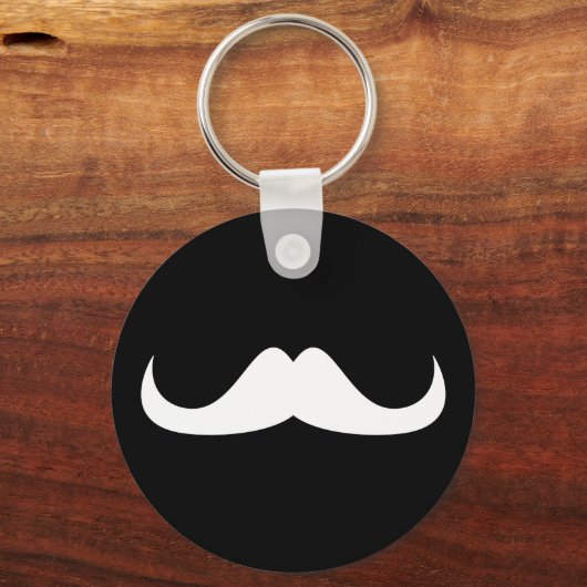 Cooler weißer Handlebar-Schnurrbart auf schwarz Schlüsselanhänger (Vorderseite)