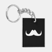 Cooler weißer Handlebar-Schnurrbart auf schwarz Schlüsselanhänger (Vorderseite links)