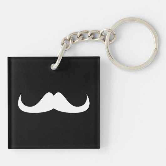Cooler weißer Handlebar-Schnurrbart auf schwarz Schlüsselanhänger (Rückseite)