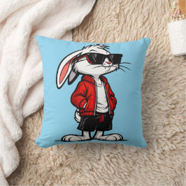 Cooler Weißer Hase in roter Jacke Kissen