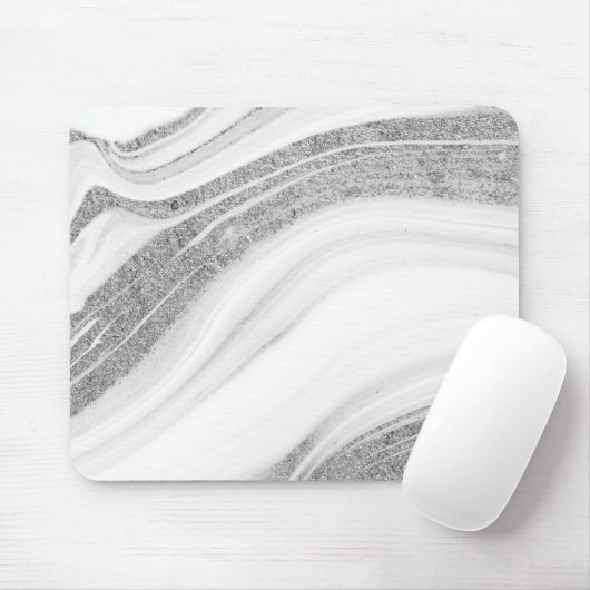 Cooler weißer Marmor Silberner Glitzer Mousepad (Mit Mouse)
