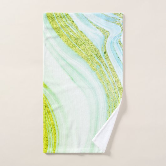 Cooler weißer Marmorstein Grüner Glitzer Badhandtuch Set (Handtuch)
