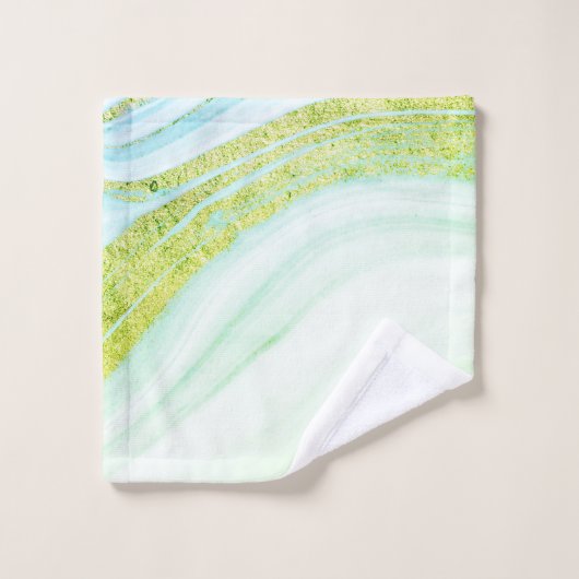 Cooler weißer Marmorstein Grüner Glitzer Badhandtuch Set (Waschlappen)