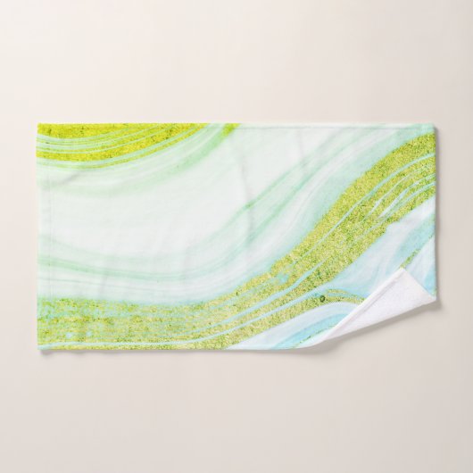 Cooler weißer Marmorstein Grüner Glitzer Badhandtuch Set (Handtuch)