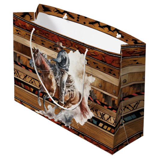 cooler Western Country Cowboy Party Große Geschenktüte (Rückseite Schrägansicht)