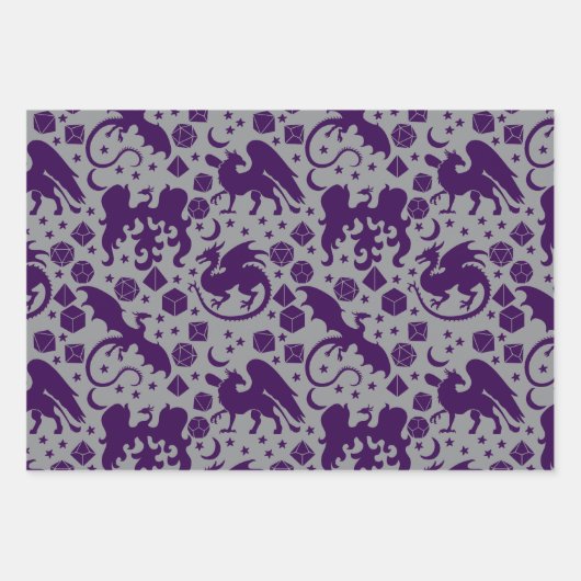 Cooler Whimsischer Drache & Würfel als Lila und ro Geschenkpapier Set (Vorderseite 3)