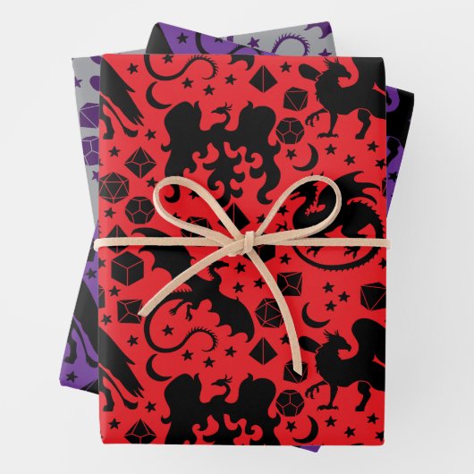Cooler Whimsischer Drache & Würfel als Lila und ro Geschenkpapier Set (Beispiel)