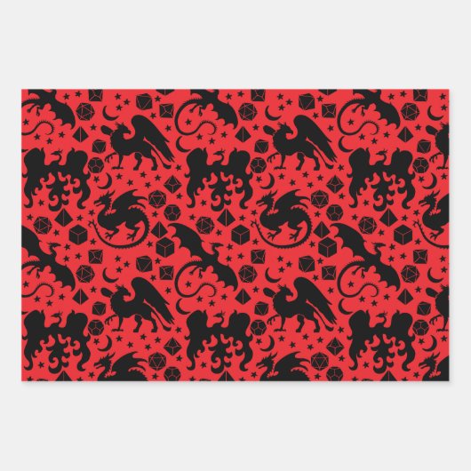 Cooler Whimsischer Drache & Würfel als Lila und ro Geschenkpapier Set (Vorderseite)