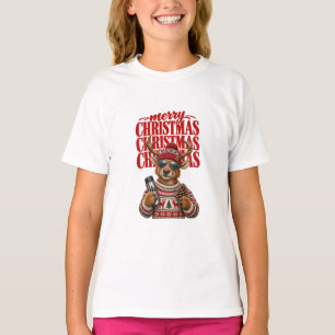 Cooler Winter-Rentier Frohe Weihnachten Rote Mütze T-Shirt