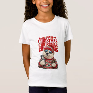 Cooler Winterpolarbär Frohe Weihnachten Rote Mütze T-Shirt