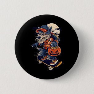 Cooler Wolf beim Skateboardfahren mit einem Hallow Button