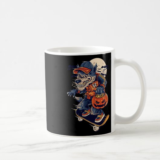 Cooler Wolf beim Skateboardfahren mit einem Hallow Kaffeetasse (Rechts)