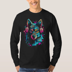 Cooler Wolf Bunte Dj Kopfhörer Musik für Wolf Fa T-Shirt