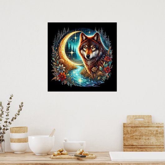 Cooler Wolf liebt Tier Poster (Küche)