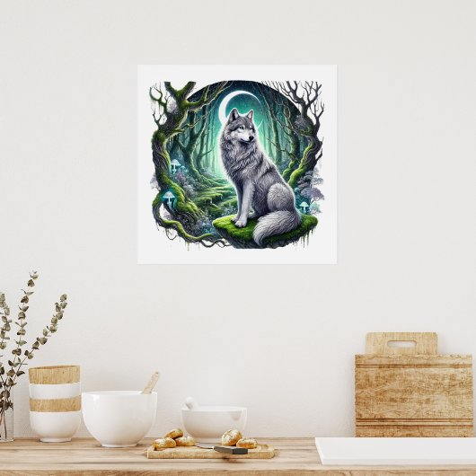 Cooler Wolf liebt Tier Poster (Küche)