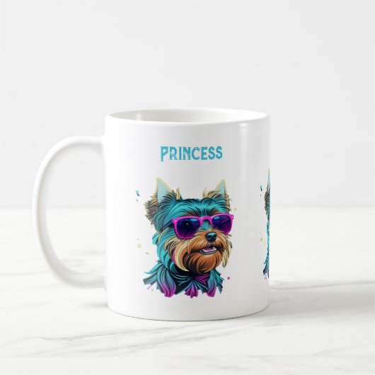 Cooler Yorkie Hund mit Sonnenbrille Kaffeetasse (Links)