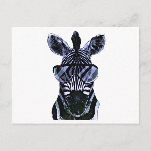 Cooler Zebra mit Gläsern Postkarte (Vorderseite)