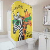 Cooler Zebra und Giraffe mit Brille auf gelb b Duschvorhang (Beispiel)