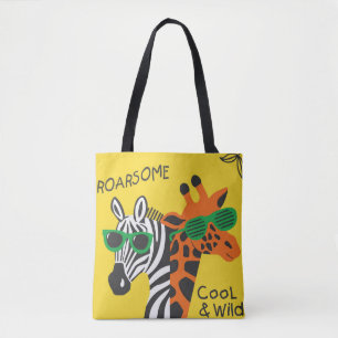 Cooler Zebra und Giraffe mit Brille auf gelb b Tasche