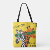 Cooler Zebra und Giraffe mit Brille auf gelb b Tasche (Rückseite)