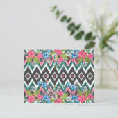 Cooler Zickzack Ikat-Stamm Aztec tropischer Blumen Postkarte (Stehend Vorderseite)