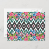 Cooler Zickzack Ikat-Stamm Aztec tropischer Blumen Postkarte (Vorne/Hinten)