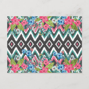 Cooler Zickzack Ikat-Stamm Aztec tropischer Blumen Postkarte