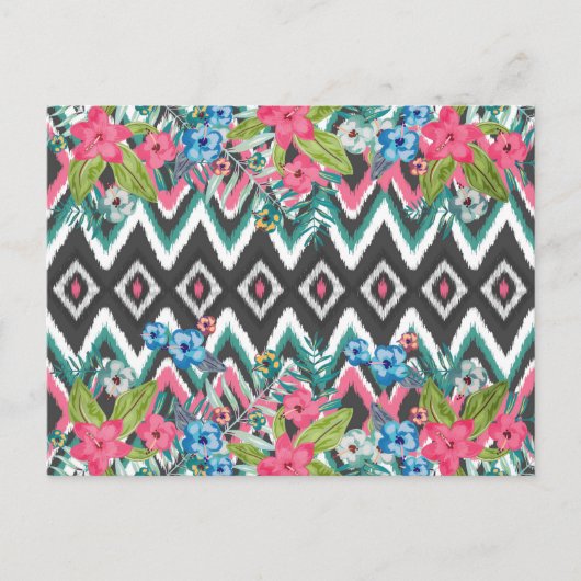 Cooler Zickzack Ikat-Stamm Aztec tropischer Blumen Postkarte (Vorderseite)