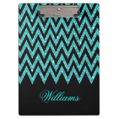 Cooler Zickzack Zickzackpfauenblauer Imitat Glitze Klemmbrett (Vorderseite)