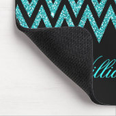 Cooler Zickzack Zickzackpfauenblauer Imitat Glitze Mousepad (Ecke)