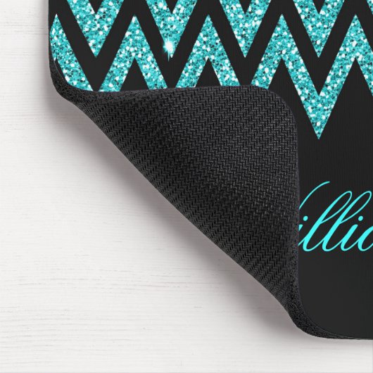 Cooler Zickzack Zickzackpfauenblauer Imitat Glitze Mousepad (Ecke)