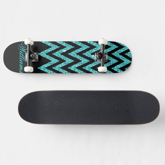 Cooler Zickzack Zickzackpfauenblauer Imitat Glitze Skateboard (Horizontal)