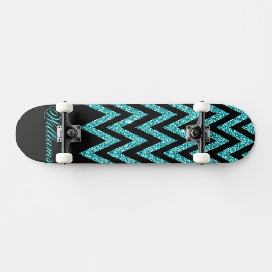 Cooler Zickzack Zickzackpfauenblauer Imitat Glitze Skateboard (Horizontal)