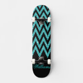 Cooler Zickzack Zickzackpfauenblauer Imitat Glitze Skateboard (Vorderseite)