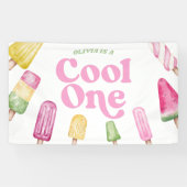 Cooles 1-rosa Retro Popsire 1. Geburtstag Party Banner (Horizontal)