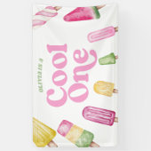 Cooles 1-rosa Retro Popsire 1. Geburtstag Party Banner (Vertikal)