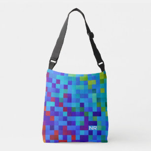 Cooles 8-Bit Pixel Muster Geeky Blue Red Monogram Tragetaschen Mit Langen Trägern
