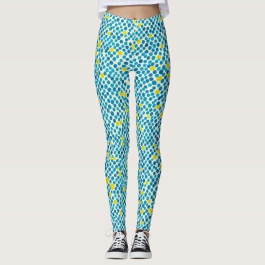 Cooles Abstraktes, Aquamarin-gelbes Farbmuster Leggings (Vorderseite)