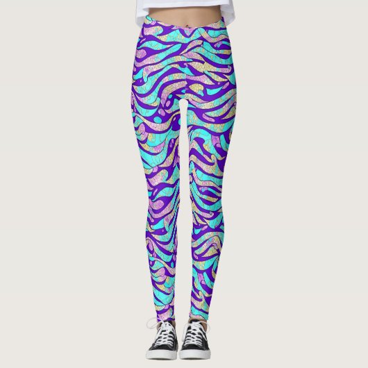 Cooles Abstraktes blaues geometrisches Muster Leggings (Vorderseite)